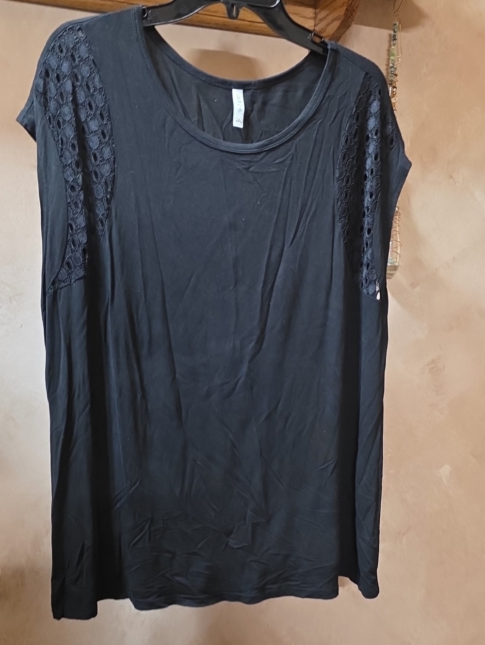 Black Lace-Shoulder Tunic Top for Women